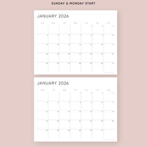 Printable 2026 Calendar, Minimalist PDF, Letter Size, A4, Landscape Layout, Sunday Monday Start image 4