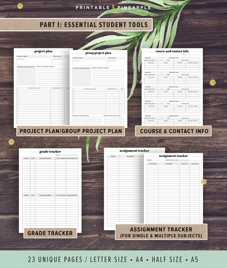 Student Planner Printable, Academic Planner Printable, College Student Planner, Productivity Project Agenda, High school, A5, Half Size image 2