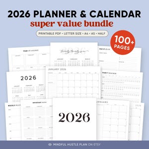 2026 Planer druckbare Bündel, Monatsplaner, Wochenplaner, Jahresplanung Seiten, A5 Einlagen, Letter Größe, A4, PDF-Download