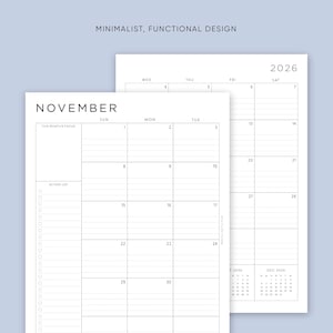 2026 Monthly Planner Printable Download, A5, Half, Letter Size, A4, Dated Month on 2 Pages, 2026 Calendar, MO2P, Lined, PDF image 5