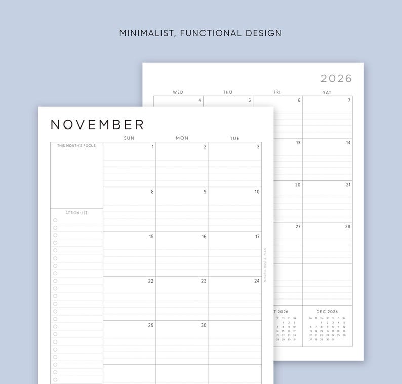 2026 Monthly Planner Printable Download, A5, Half, Letter Size, A4, Dated Month on 2 Pages, 2026 Calendar, MO2P, Lined, PDF image 5