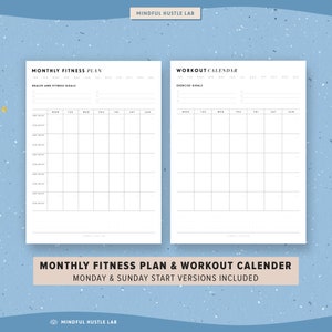 Monthly Fitness Planner, Workout Calendar Printable, Printable Fitness ...