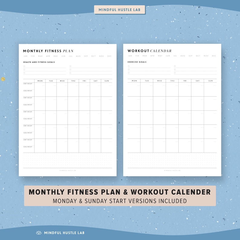 Monthly Fitness Planner Workout Calendar Printable Printable | Etsy