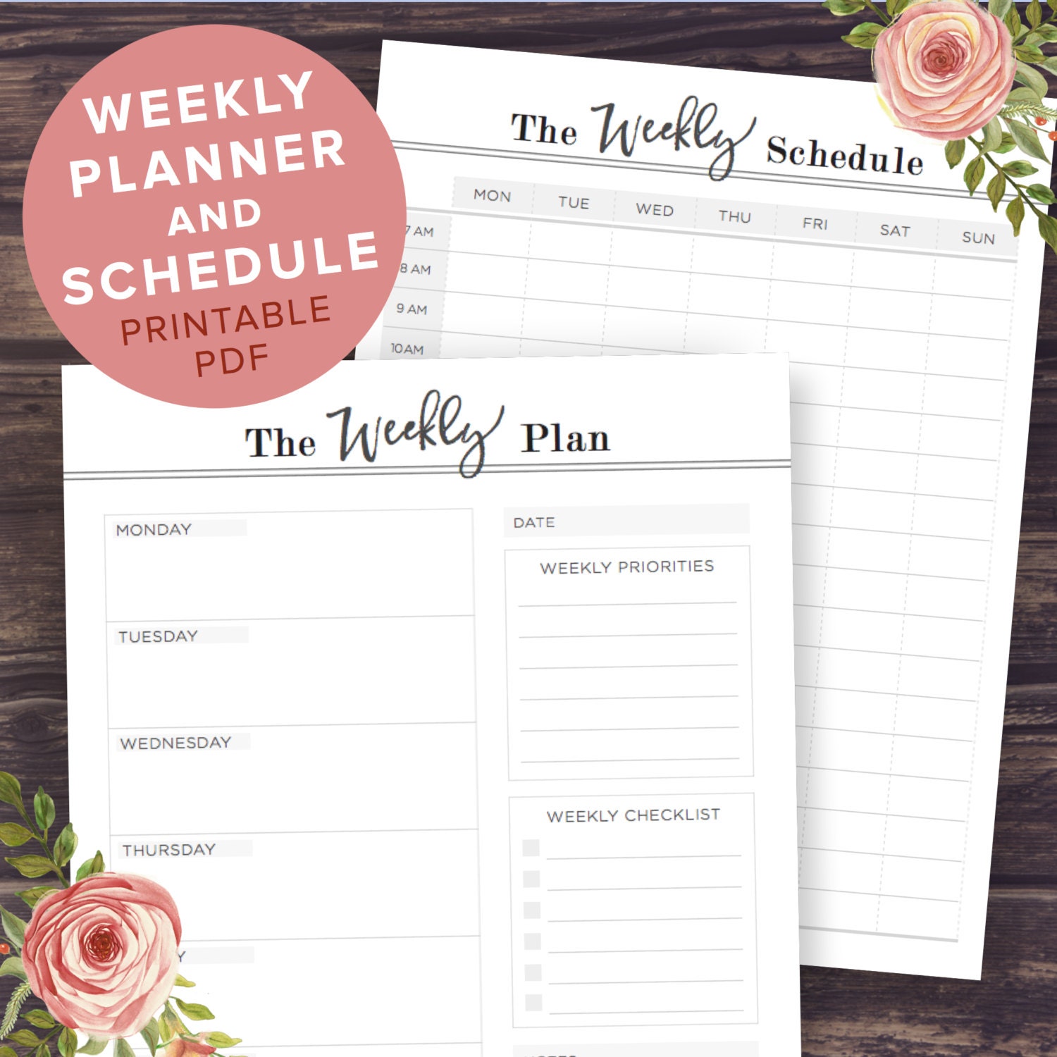 weekly planner printable etsy