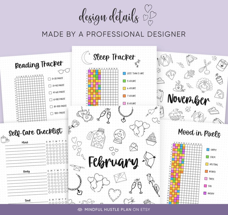 2026 Bullet Journal Seiten druckbares Paket, vorgefertigte Journalvorlagen, Jährliche Tracker, Lesen, Stimmungstracker, Bujo Layouts, A5, Letter PDF Bild 8