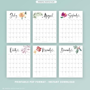2026 Calendar Printable, Monthly Calendar PDF, Digital Flowers Watercolor, Floral Botanical, Wall, Letter Size A4, By month, Vertical Layout image 4
