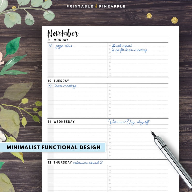 weekly planner 2020 printable horizontal layout filofax a5 etsy