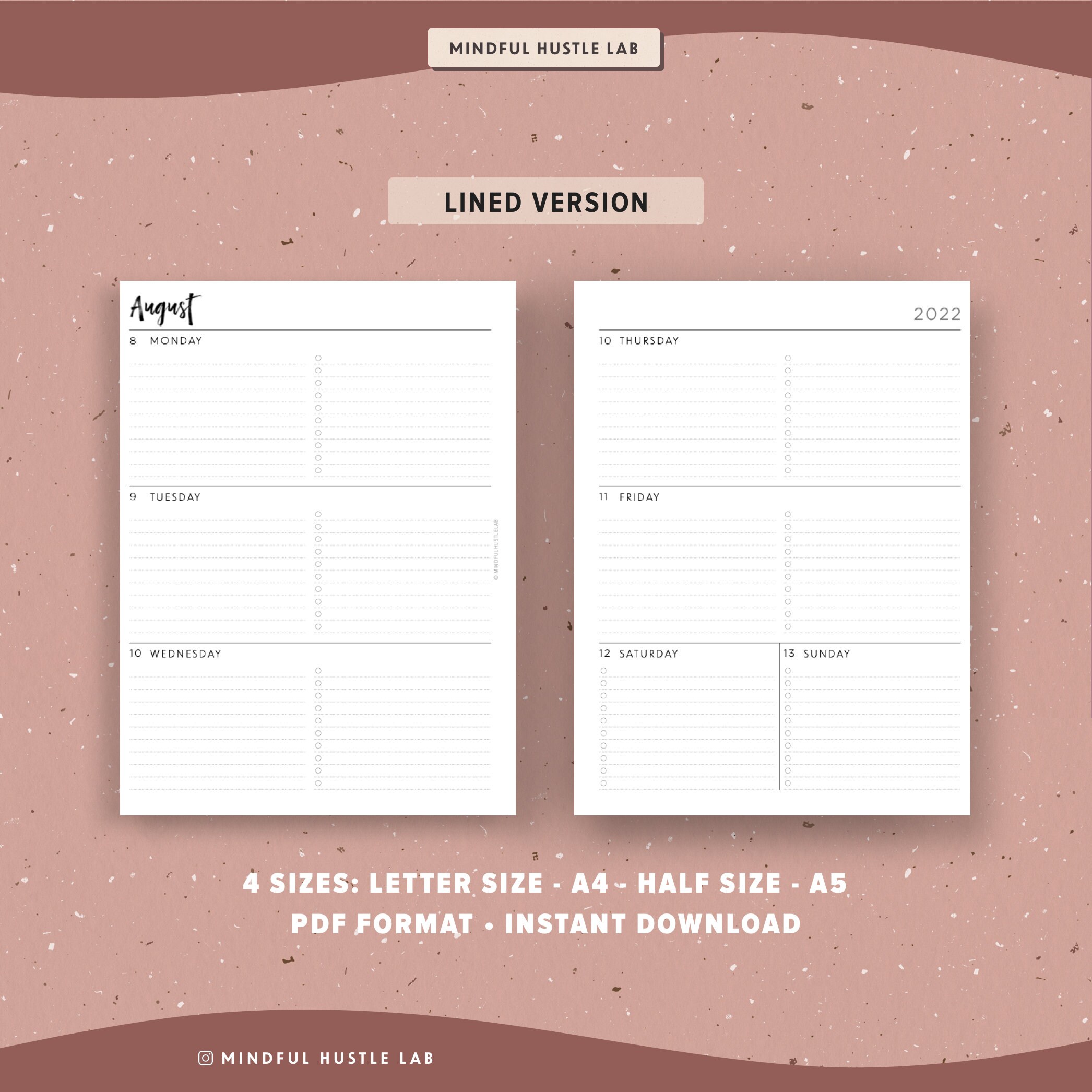 Annual Diary Monthly Calendar A6 Rings 2022 Weekly Planner Printable CL ...
