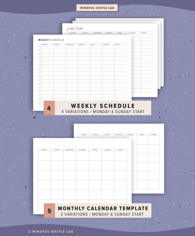 Productivity Planner Printable, Daily Weekly Monthly Planner BUNDLE, Work From Home Pages, Inserts template A5, Half Size, Letter, A4 image 5