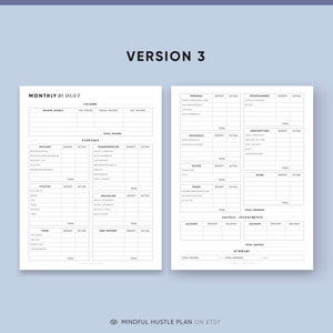 May include: A printable monthly budget planner with sections for income, expenses, savings, and investments. The planner is designed in a minimalist style with black text on a white background.