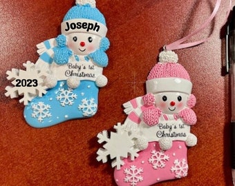 Baby's First Christmas Ornaments, Ceramic Personalized Tree decoration pink, blue