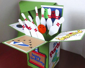 Custom Pop Up Bowling Theme Card for Birthday, Keepsake greeting card