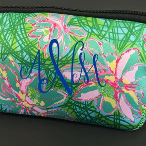 Personalized Zipper pouch, Tropical Monogrammed cosmetic bag