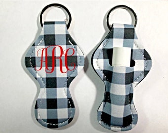 Personalized Buffalo Plaid Keychain, Lipstick case, Lip Balm Holder, Chapstick, Monogrammed, Essential Oil Roller holder