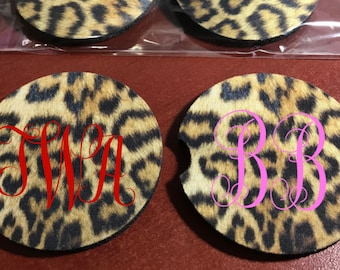 Personalized Car Cup Holder Coasters, Leopard print neoprene drink coaster set for automobiles