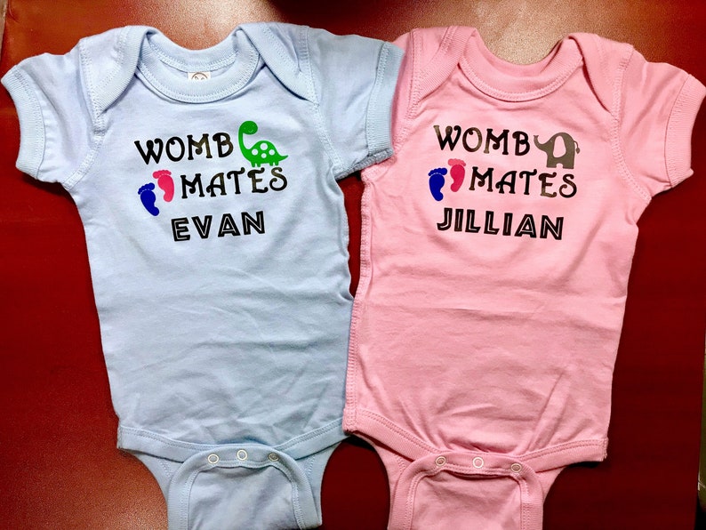 Baby gifts for Twins, Cute Bodysuits Custom made for boys and girls, Womb Mates for Newborns, Personalized Baby Clothes for Baby Shower Gift image 2
