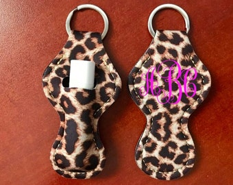 Leopard Lip Balm Keychain, Personalized lip gloss holder for cat lovers