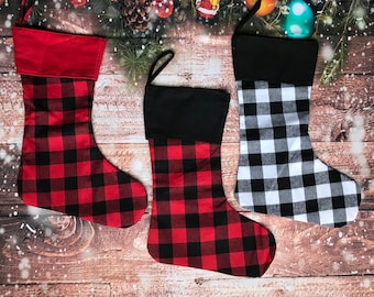 Buffalo Plaid Christmas Stockings,  Personalized Xmas Holiday gift, Customized with Monogram or name