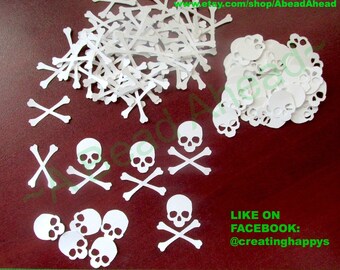 Skull and Cross Bones Die Cuts for Halloween Party, Confetti for table decoration, Paper decor for custom order any size and color