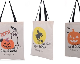 Personalized Halloween trick or treat bags, Canvas Carry tote for candy