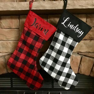 Buffalo Plaid Christmas Stockings,  Personalized Xmas Holiday gift, Customized with Monogram or name