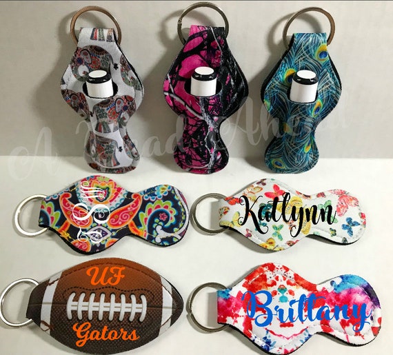 Personalized Lipstick Keychain gift, Lip Balm Holder, Elephants, Chapstick, Monogrammed, Essential Oil Roller holder, football, peacock