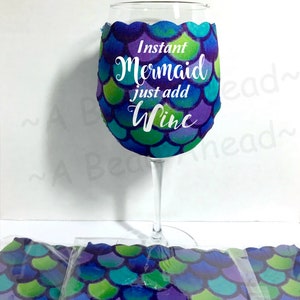 Mermaid Wine Glass Coolers, Set of 2 Personalized Insulated Covers, drink Marker, Party Favor
