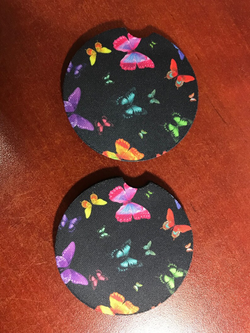 Personalized Car Cup Holder Coasters Rainbow Butterflies Etsy