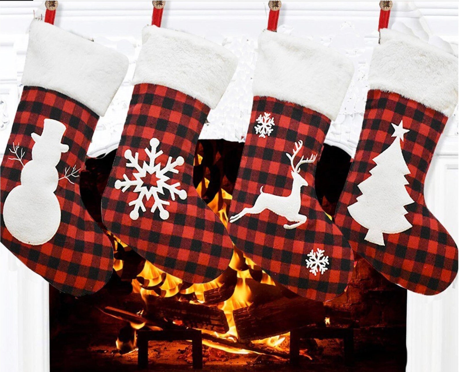 Red Buffalo Plaid Christmas Stockings Personalized With Name - Etsy