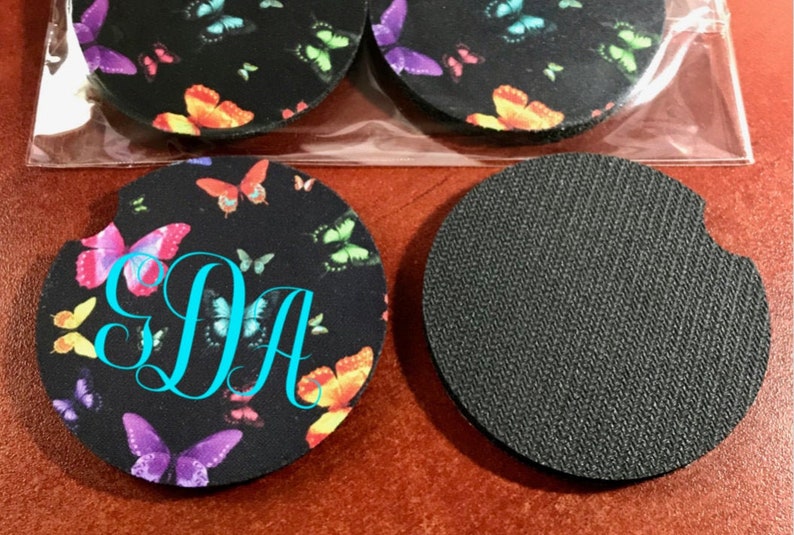 Personalized Car Cup Holder Coasters Rainbow Butterflies Etsy