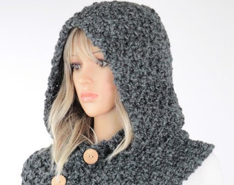 Hooded Cowl Pattern #804, Knit Elena Cowl Pattern, Knitting Cowl Scarf PATTERN, DIY Hooded Button Scarf Digital Download PDF Pattern