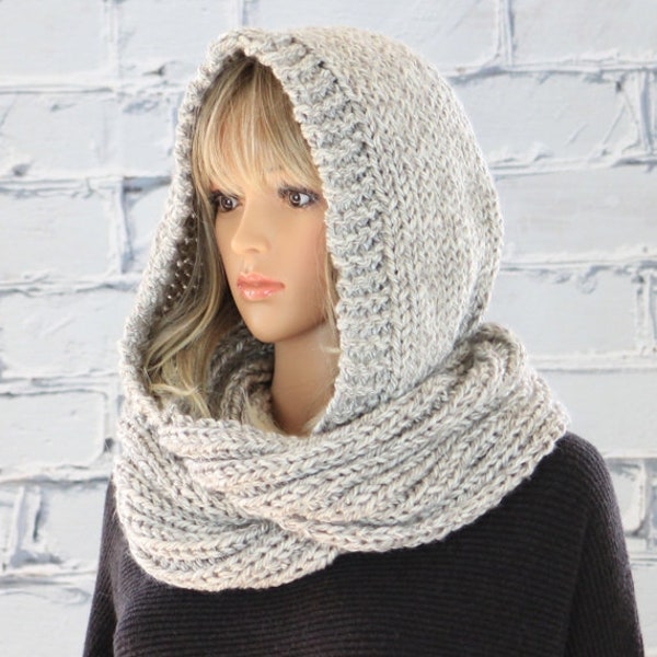 Hooded Scarf Pattern, Celine Knit Hooded Infinity Scarf Pattern #802, Knitting Scarf PATTERN, Digital Download PDF Pattern