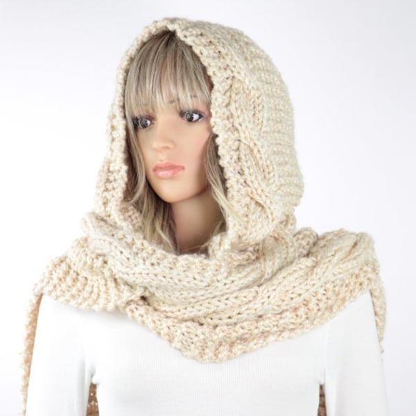 Knit Hooded Scarf Pattern - Adele Hooded Cable Scarf Pattern #807 - Knitting Scarf PATTERN - Digital Download - Not a Physical Scarf!