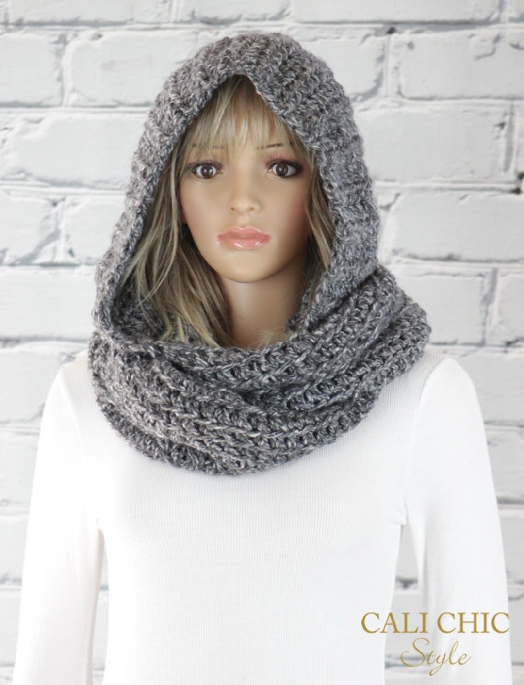 Alexia Hooded Scarf Pattern #800, Crochet Hooded Infinity