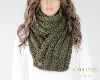 Scarf PATTERN, Olivia Knit Scarf Pattern #805, Knitting Pattern Scarf with Button, DIY Scarf Digital PDF Pattern Download