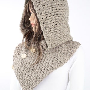 Amelia Hooded Cowl Pattern 809, Crochet Hooded Scarf Pattern with Buttons, Crochet Cowl Pattern, DIY Hooded Scarf Pattern PDF Download image 3