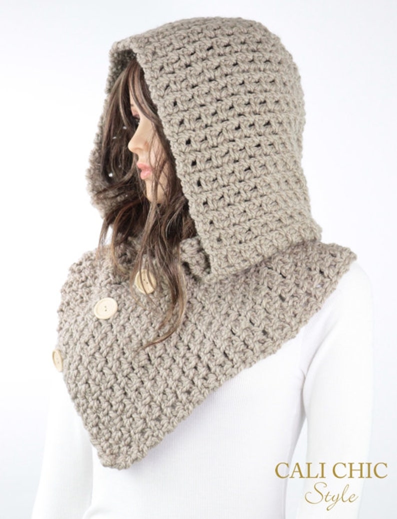 Amelia Hooded Cowl Pattern 809, Crochet Hooded Scarf Pattern with Buttons, Crochet Cowl Pattern, DIY Hooded Scarf Pattern PDF Download image 3