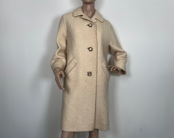 Vintage 1950s cream wool rhinestone button jacket coat small 33