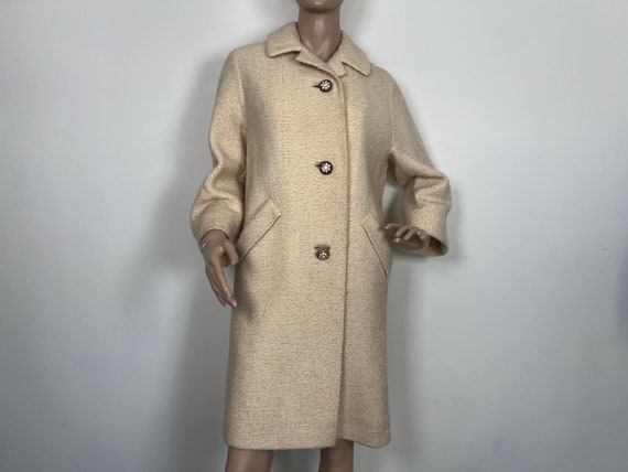 Vintage 1950s cream wool rhinestone button jacket… - image 1