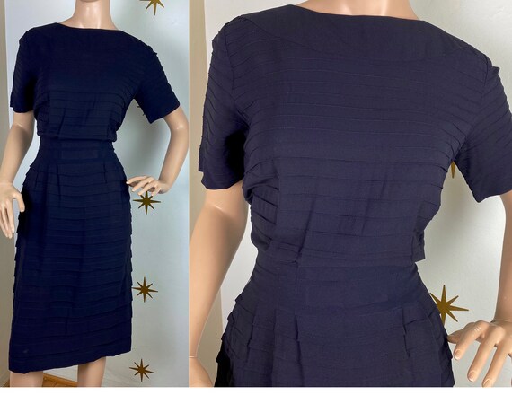 Vintage 1940s R&K Originals navy blue rayon crepe