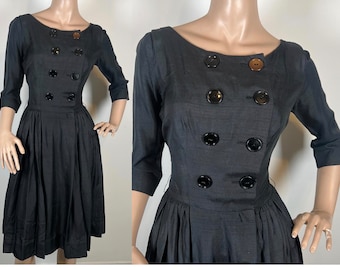 Vintage 1950s Phyllis De Trano black button dress small 240