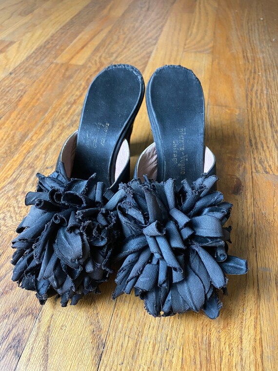 SALE! Vintage 1950s black satin mules Blums Vogue… - image 2