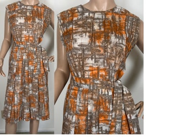 SALE! Vintage 1950s normay orange day dress medium 353