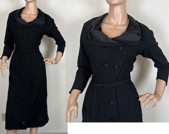 Vintage 1940s Nat Tuman black wool jacket dress medium 229