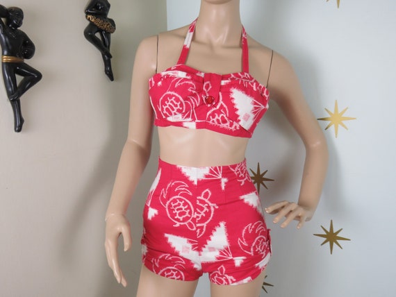 SALE! Vintage 1950s red white Catalina bikini bath