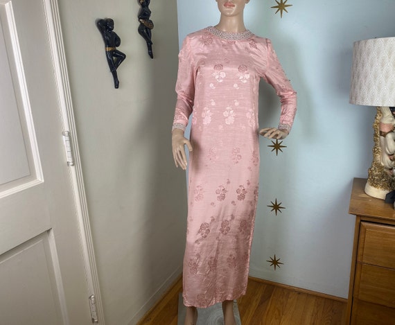 CLEARANCE! Vintage 1960s pink linen brocade maxi … - image 2