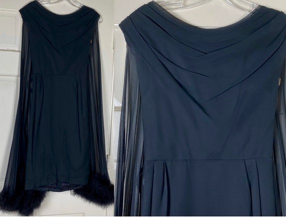 SALE! Vintage 1950s black chiffon feather evening