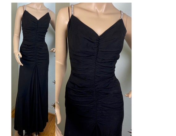 SALE! Vintage 1950s Lee Claire black ruched rhine… - image 1