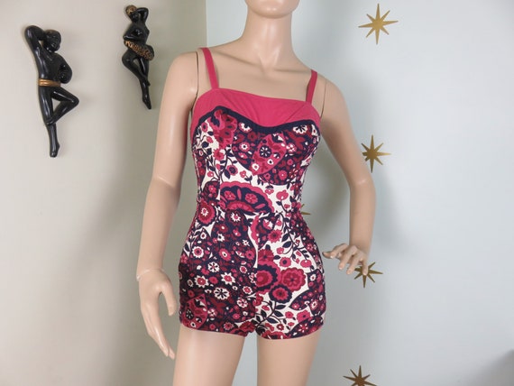 SALE! 1950s Bill Atkinson pink floral one piece b