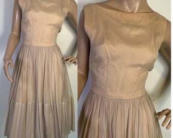 SALE! Vintage 1960s nude chiffon party dress small 213